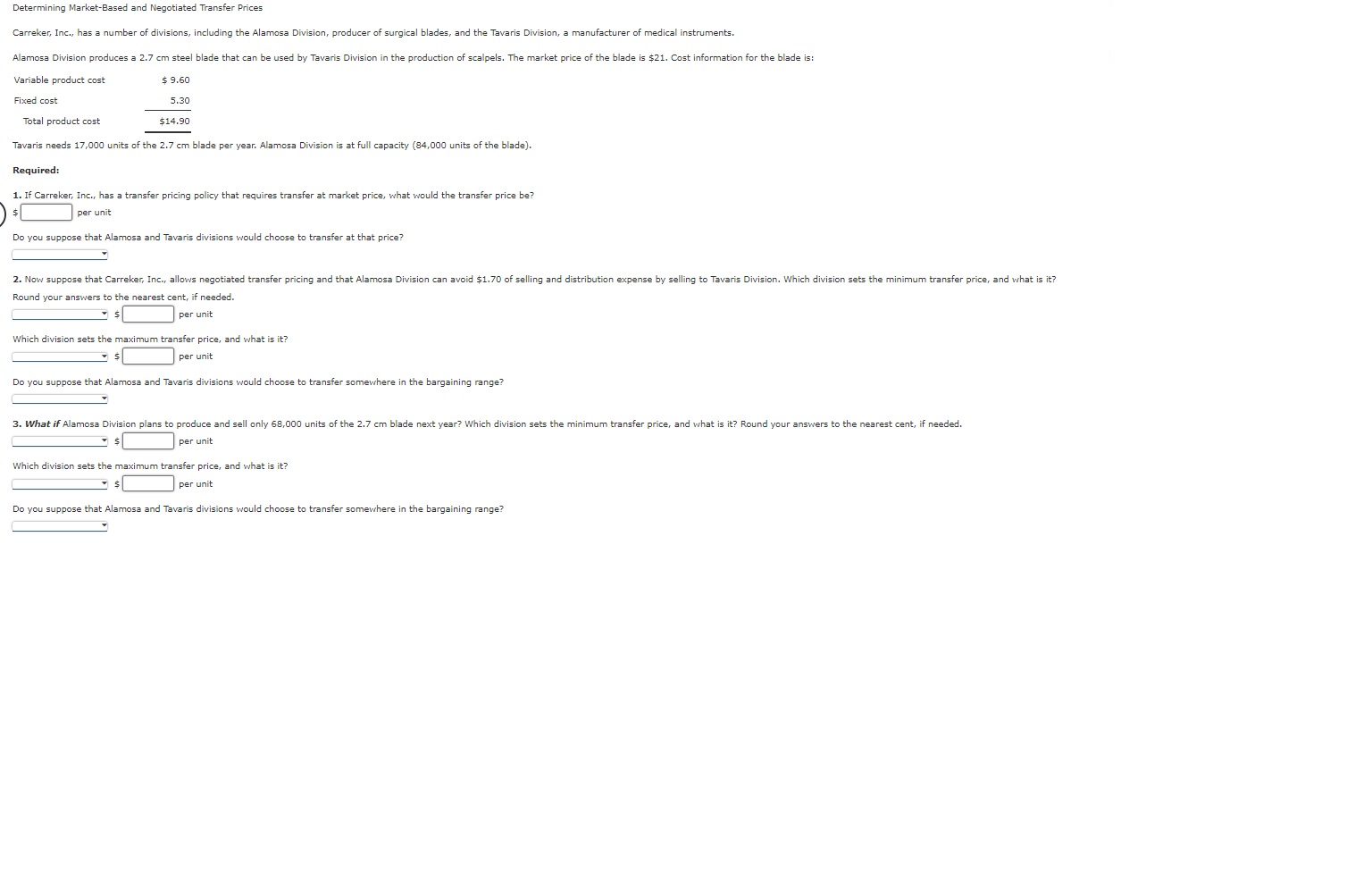 Determining MarketBased and Negotiated Transfer