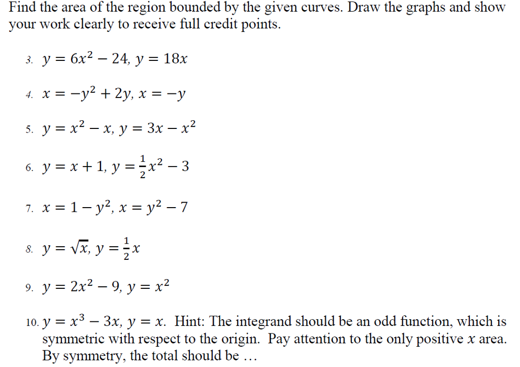 Solved Find the area of the region bounded by the given | Chegg.com