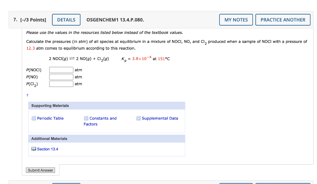 Solved Calculate the pressures (in atm) of all species at | Chegg.com