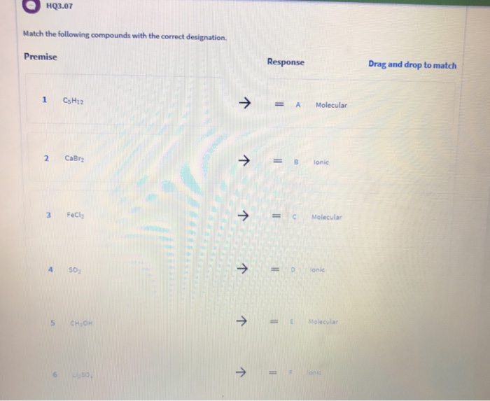 Solved HQ3.07 Match the following compounds with the correct | Chegg.com
