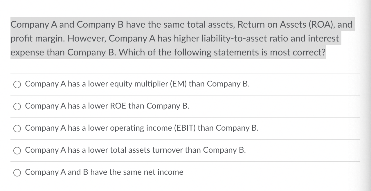 Solved Company A And Company B Have The Same Total Assets, | Chegg.com