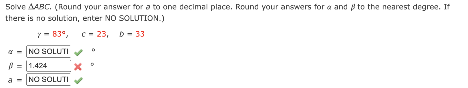 Solved Solve ABC. (Round your answer for a to one decimal | Chegg.com