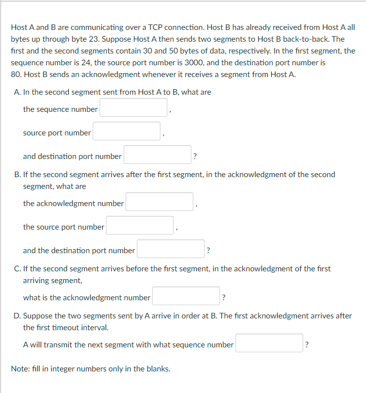 Solved Host A and B are communicating over a TCP connection. | Chegg.com