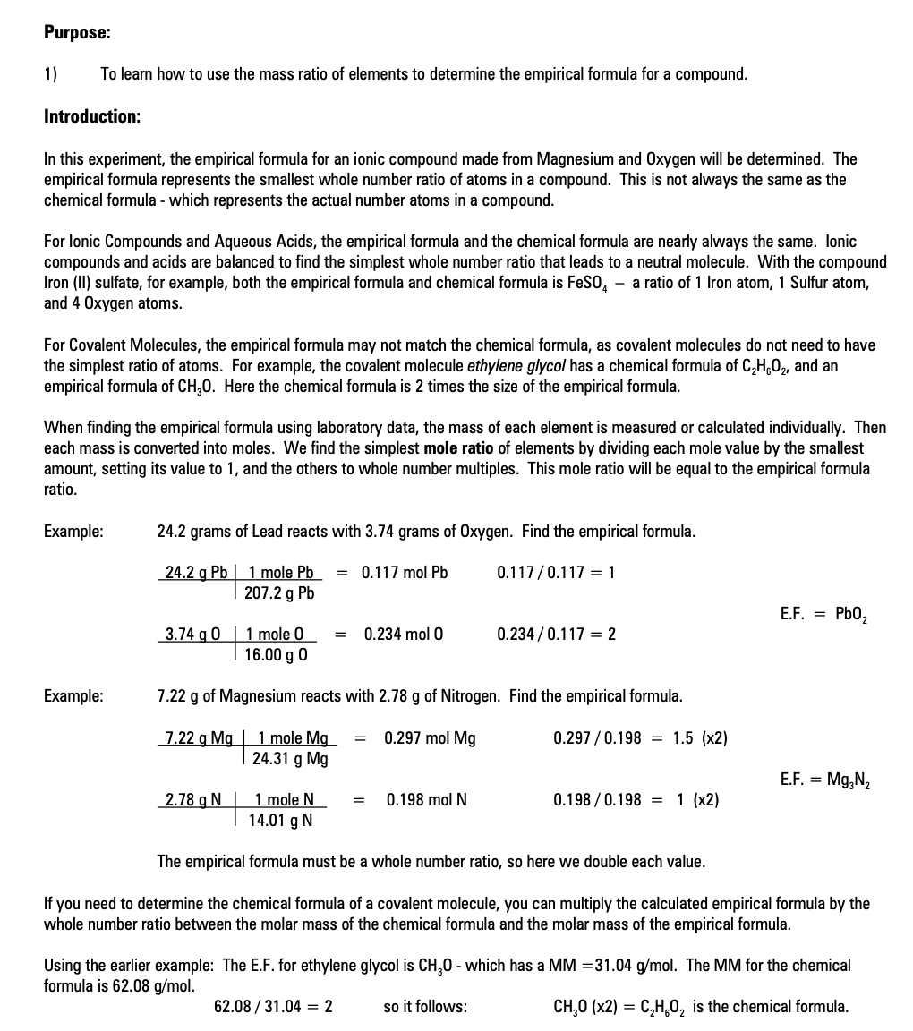 Solved Purpose 1 To Learn How To Use The Mass Ratio Of Chegg Com   Phpmwz9SP 