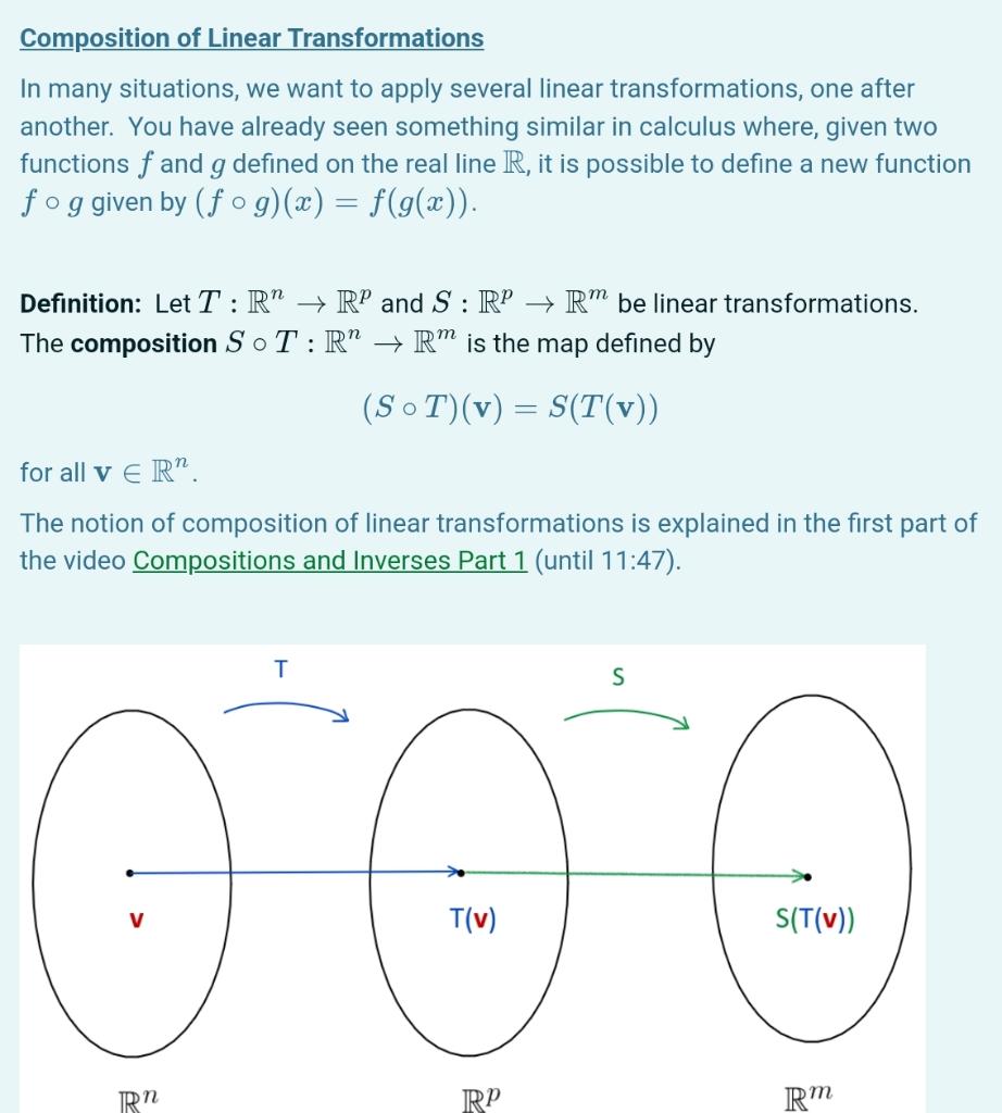 Composition of Linear Transformations In many | Chegg.com
