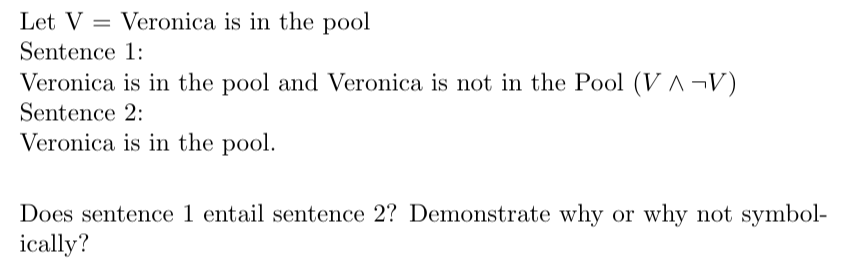 Solved Let V Veronica Is In The Pool Sentence 1 Veronica Chegg Com
