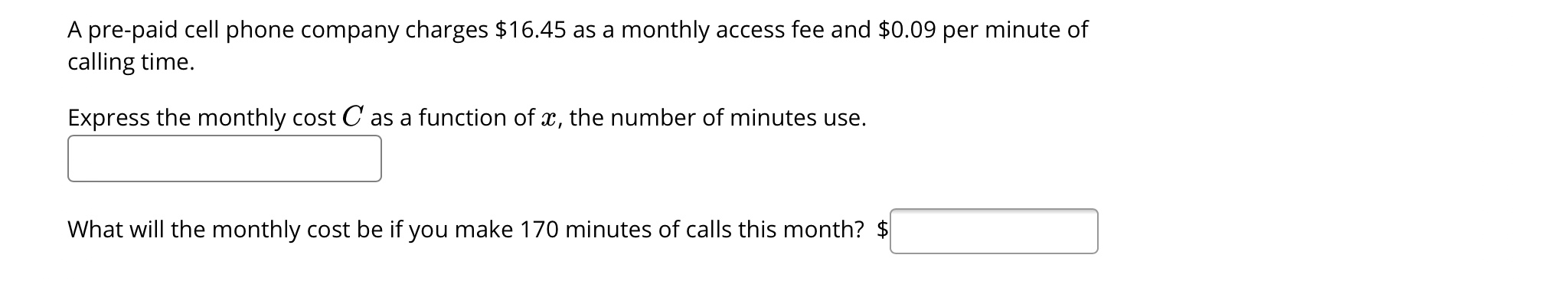 Solved A pre-paid cell phone company charges $16.45 as a | Chegg.com