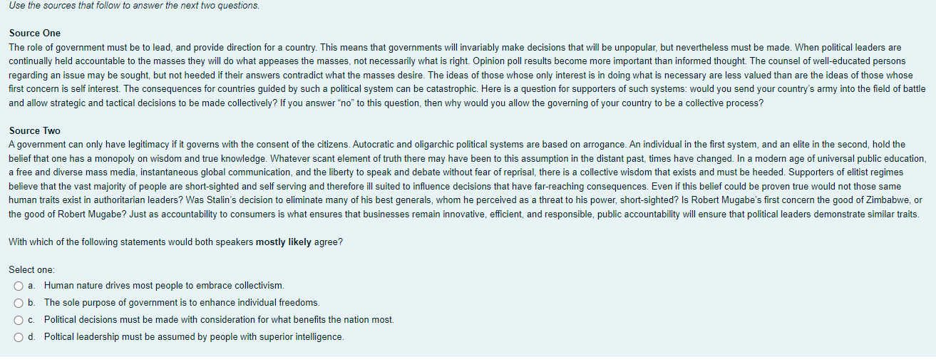 Solved Use the sources that follow to answer the next two | Chegg.com