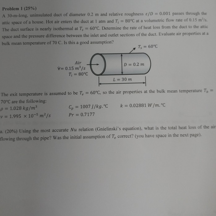 Solved Problem 1 (25%) A 30-m-long, Uninsulated Duct Of 