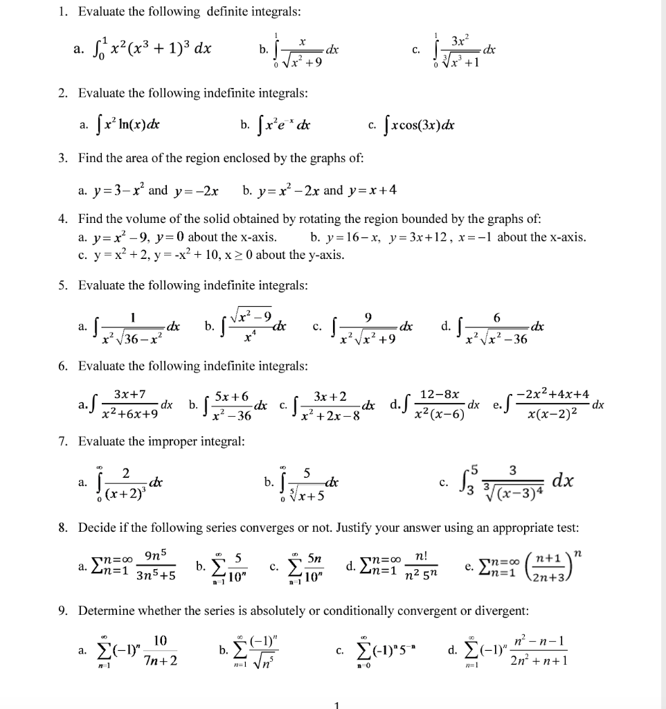 Solved 1 Evaluate The Following Definite Integrals A