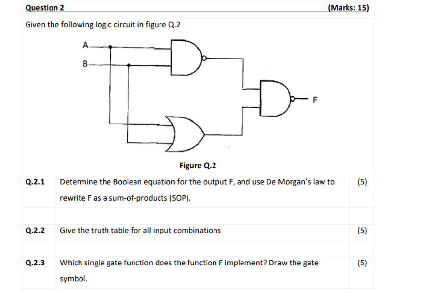 Solved Question 2(marks: 15)given The Following Logic 