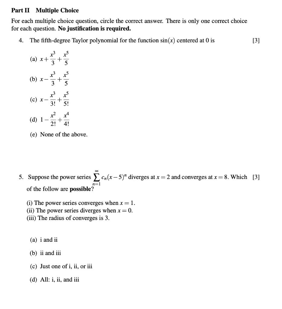 Solved Part II Multiple Choice For each multiple choice | Chegg.com