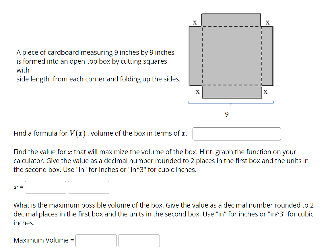 Solved X X A piece of cardboard measuring 9 inches by 9