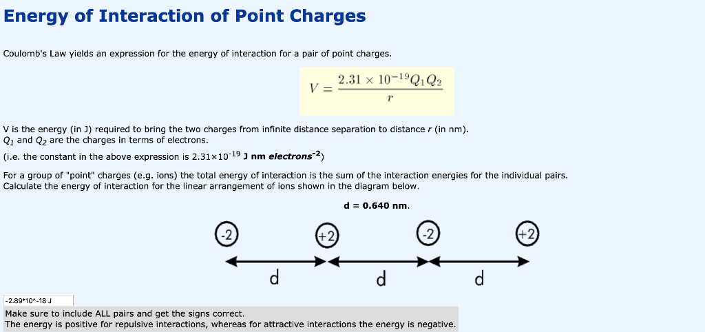 Point Charge Interactions Graph Solved Energy of Interaction of Point Charges Coulomb's Law | Chegg.com