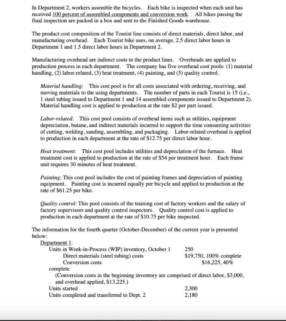 CASE SANDERS CYCLE COMPANY PROCESS COSTING Sanders
