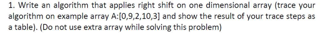Solved 1. Write an algorithm that applies right shift on one | Chegg.com