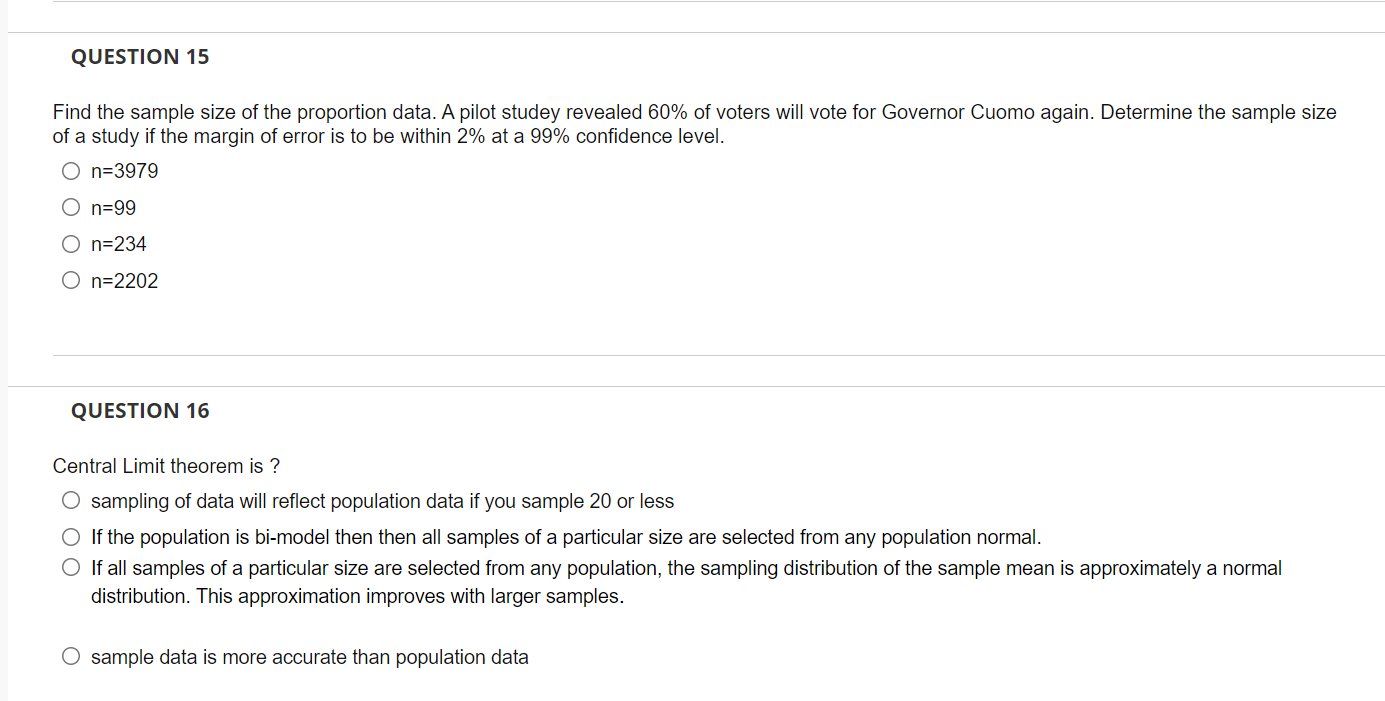Solved QUESTION 15 Find the sample size of the proportion | Chegg.com