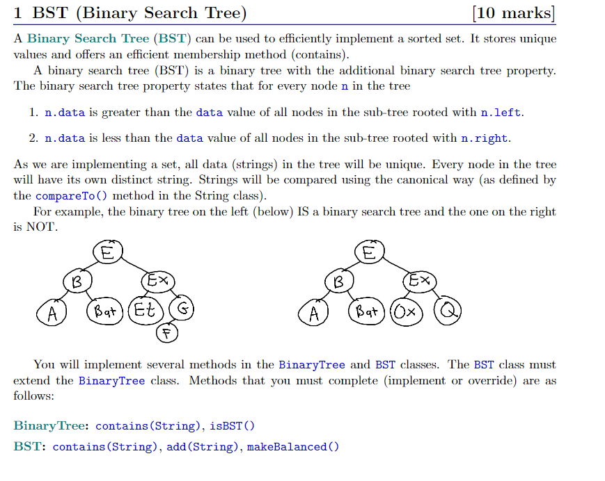 Solved 1 BST Binary Search Tree 10 Marks A Binary Search Chegg Com   PhpTc9UnV