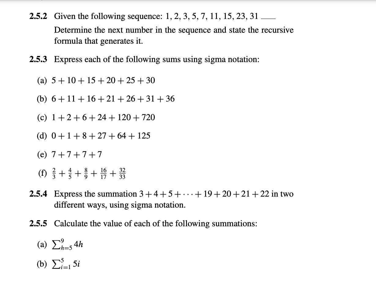 Solved 2.5.1 For each of the following sequences, first | Chegg.com