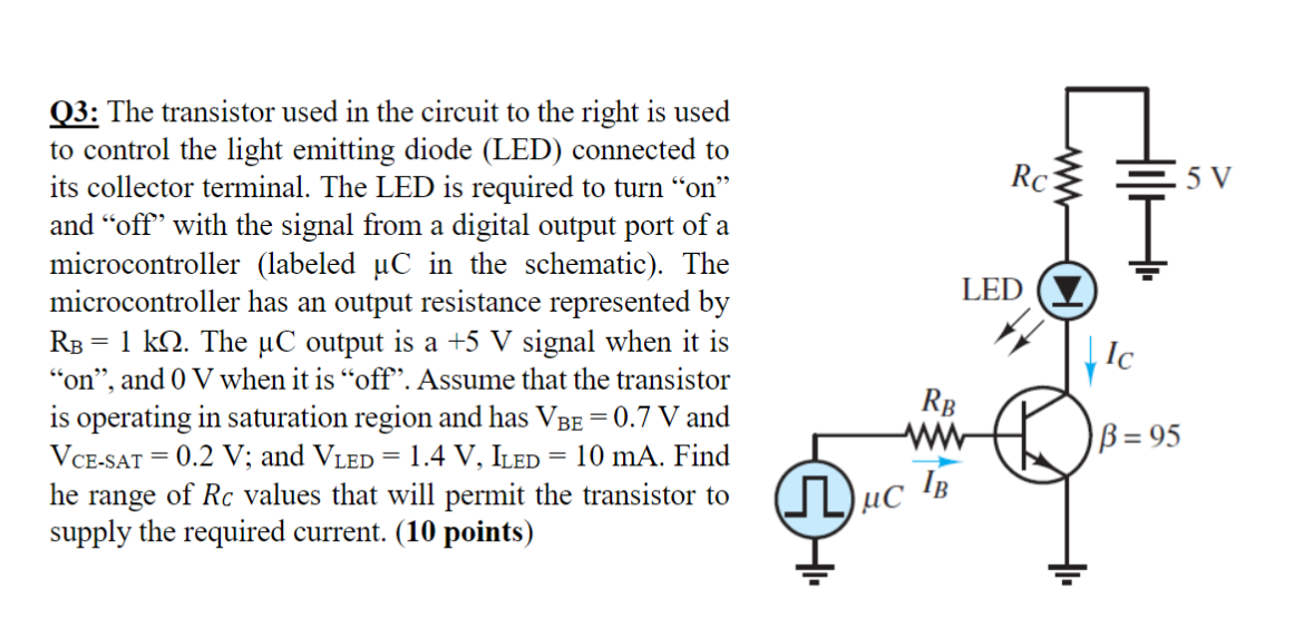 Solved Rc 5 V LED Q3: The transistor used in the circuit to | Chegg.com
