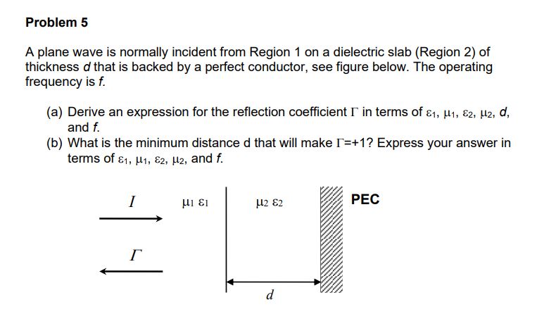 Solved A plane wave is normally incident from Region 1 on a | Chegg.com