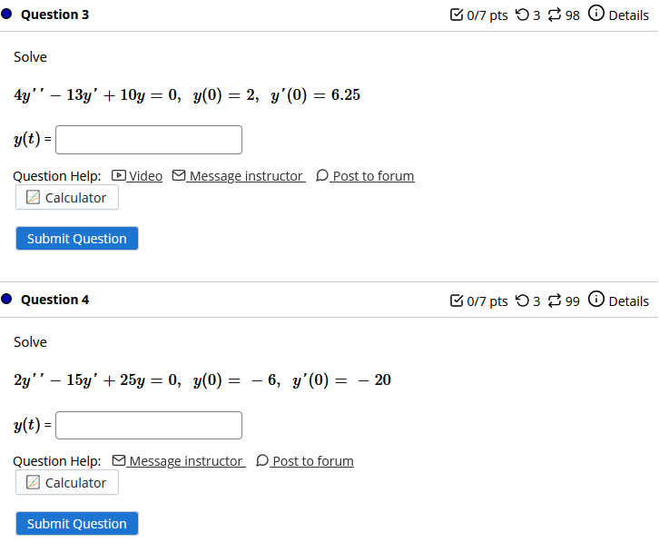 Solved Question 3 017 pts 3 398 Details Solve 4y" – 13y' | Chegg.com