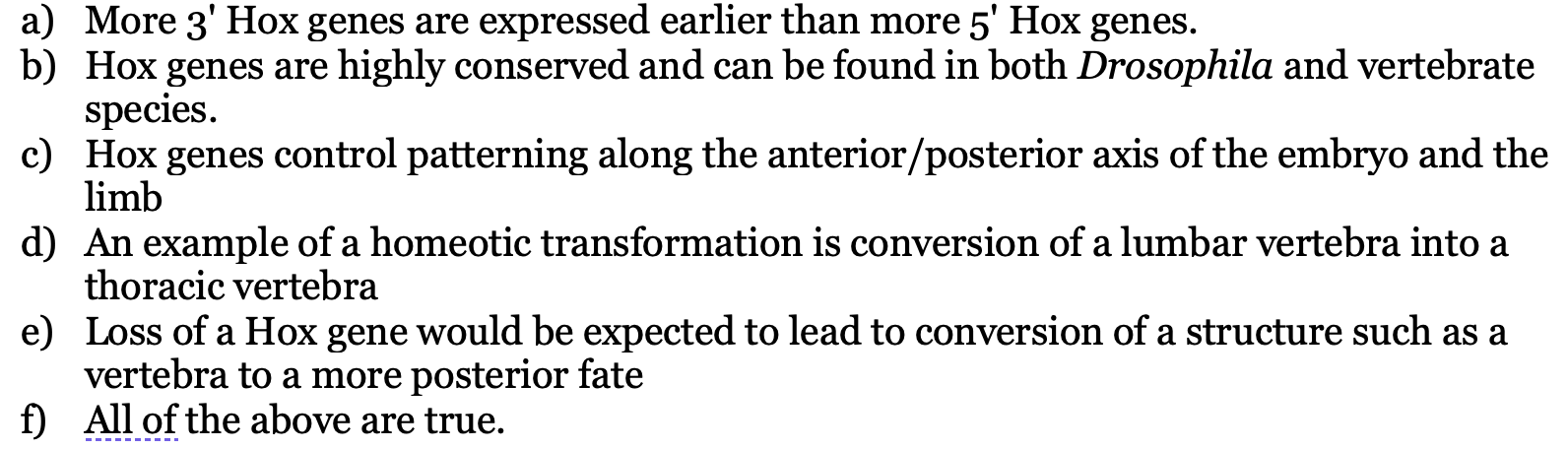 Solved Which of the following is FALSE regarding Hox | Chegg.com