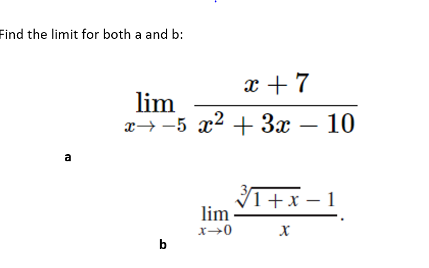Solved Find the limit for both a and b: X + 7 lim 2+-5 x2 + | Chegg.com