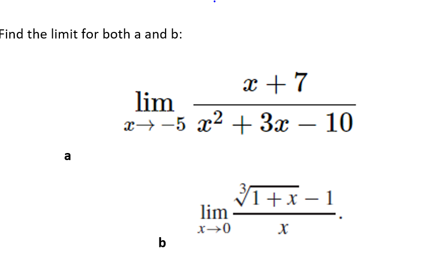 Solved Find The Limit For Both A And B: X + 7 Lim 2+-5 X2 + | Chegg.com