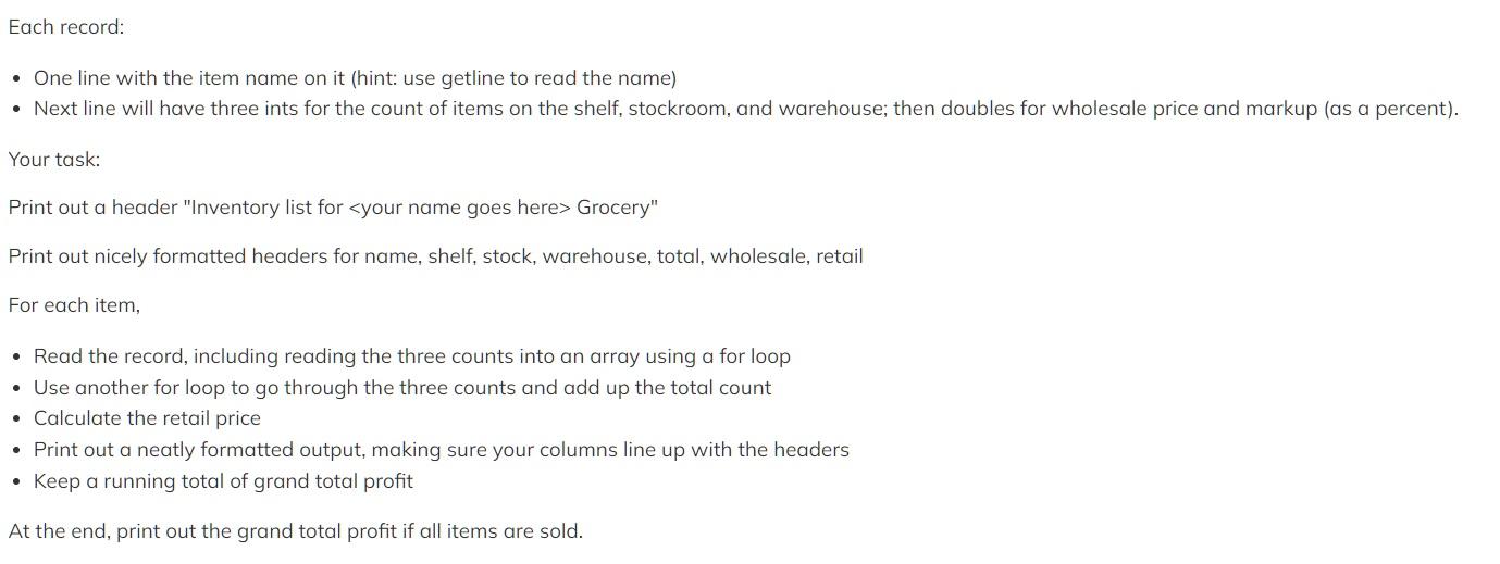 Solved Each record: • One line with the item name on it | Chegg.com