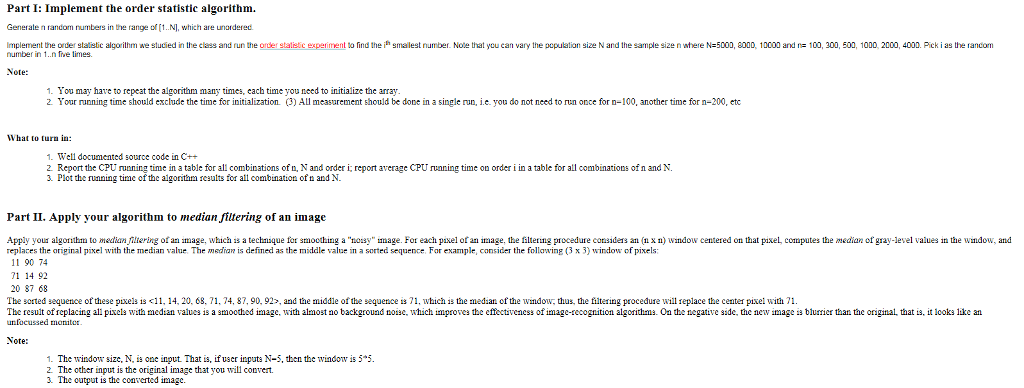 Part I: Implement the order statistic algorithm. | Chegg.com