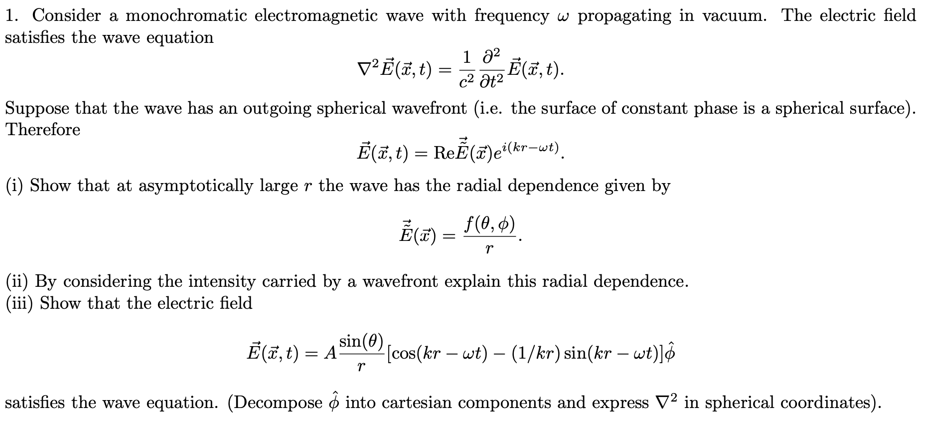 Solved 1. Consider a monochromatic electromagnetic wave with | Chegg.com