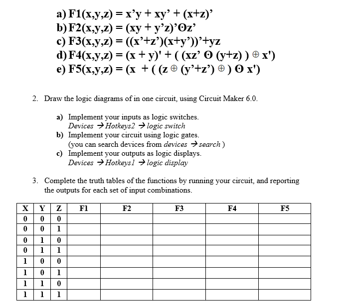 Solved a) F1(x,y,z) = x’y + xy' + (x+z)' b) F2(x,y,z) = (xy | Chegg.com