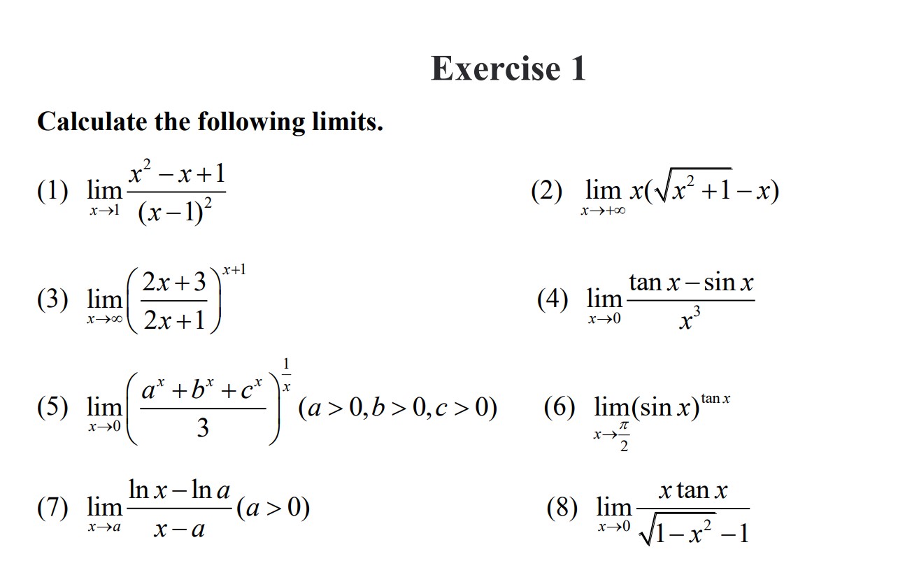 Solved Exercise 1 Calculate The Following Limits. (1) | Chegg.com