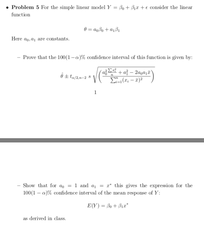 Solved • Problem 5 For The Simple Linear Model Y = Be + B2.+ | Chegg.com