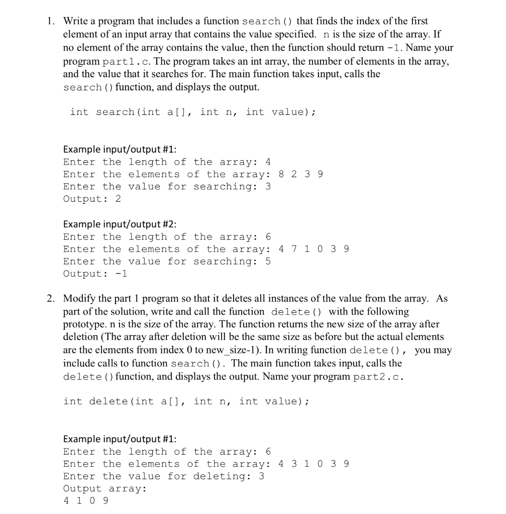 Solved 1. Write a program that includes a function search() | Chegg.com