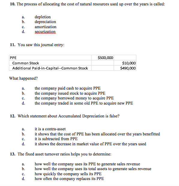 Solved 10 The Process Of Allocating The Cost Of Natural Chegg