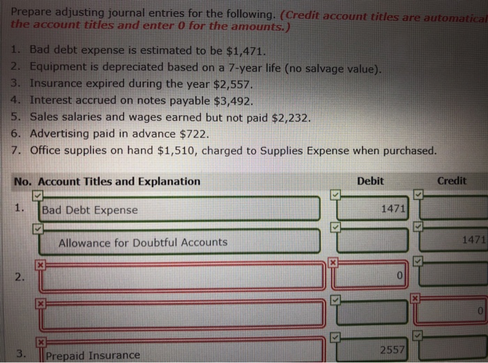Solved Prepare adjusting journal entries for the following.