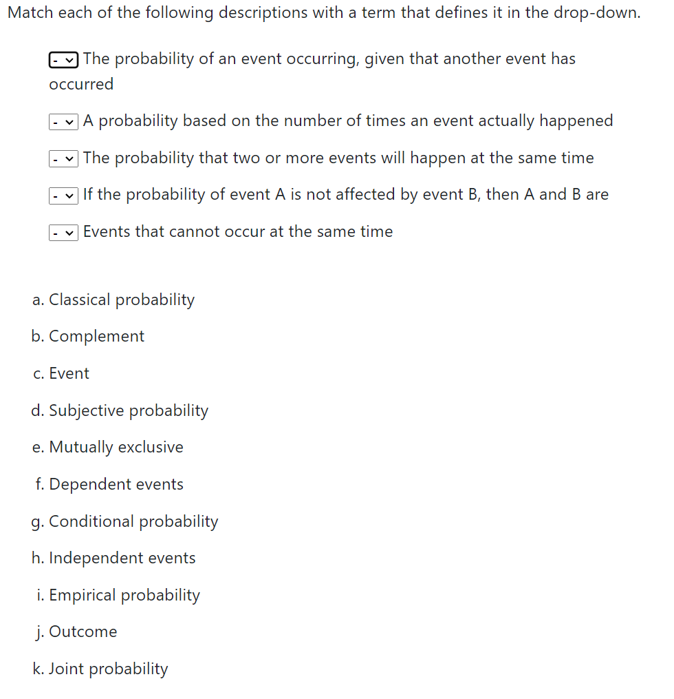 Solved Match each of the following descriptions with a term | Chegg.com