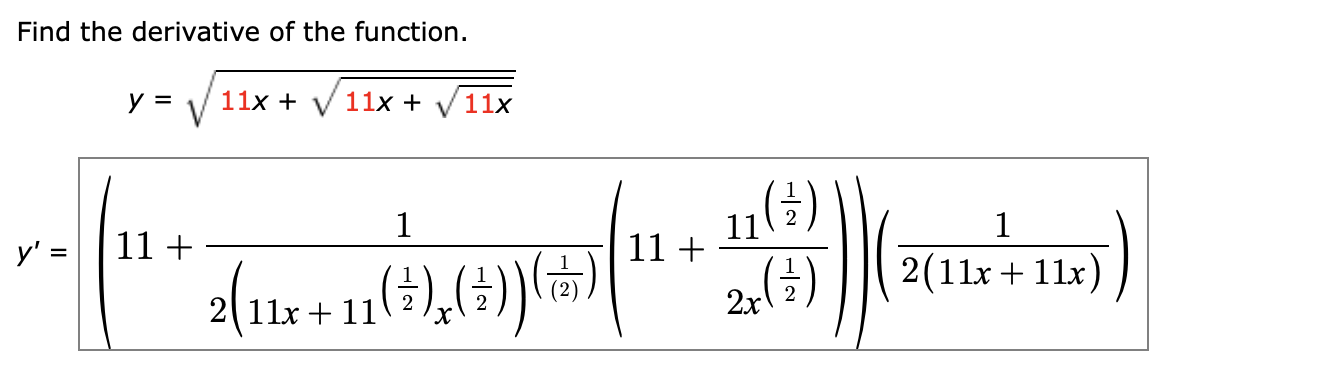 solved-find-the-derivative-of-the-function-y-11x-11x-chegg