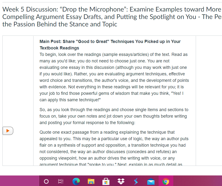 Submission Details Week 5 Discussion "Drop the