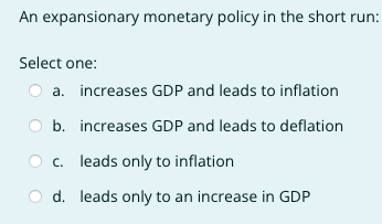 Solved An expansionary monetary policy in the short run: | Chegg.com