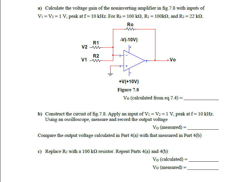 Solved PART 1. Inverting Amplifier a) Calculate the voltage | Chegg.com