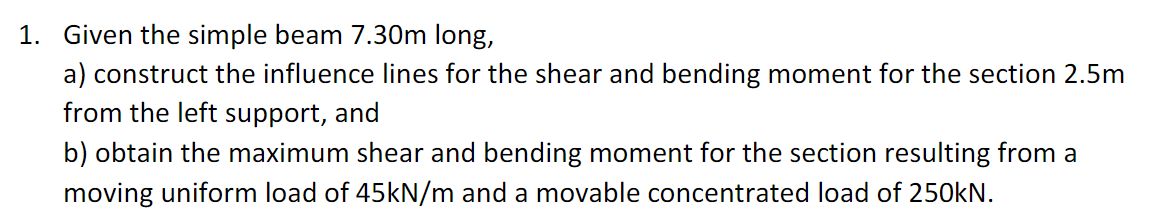 Solved 1. Given The Simple Beam 7.30 M Long, A) Construct | Chegg.com