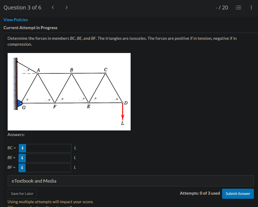 Solved Determine The Forces In Members BC,BE, And BF. The | Chegg.com