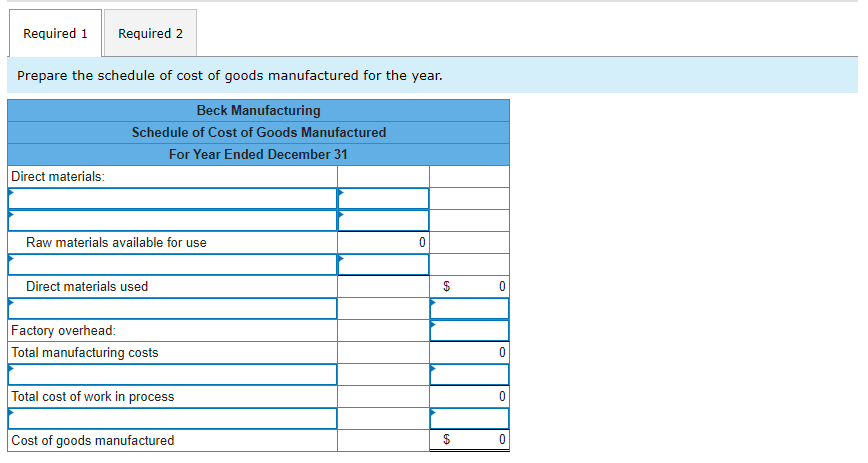 Solved Beck Manufacturing reports the following information