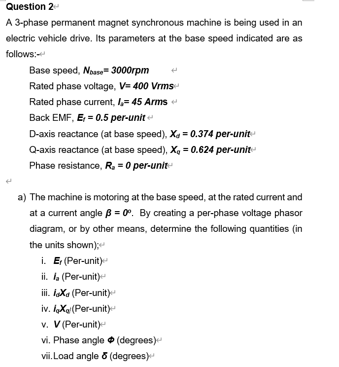 Solved Question 2 A 3-phase permanent magnet synchronous | Chegg.com