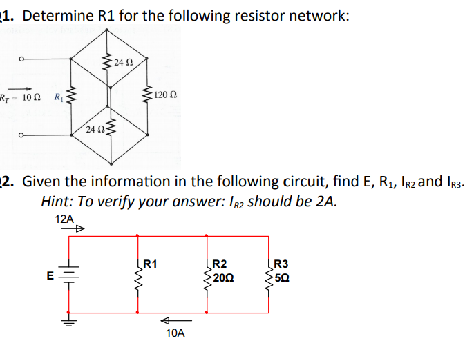 Solved 1 Determine R1 For The Following Resistor Network