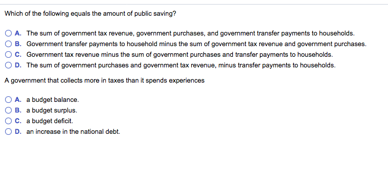 Solved Which of the following equals the amount of public | Chegg.com