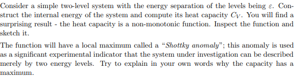 Consider a simple two-level system with the energy | Chegg.com